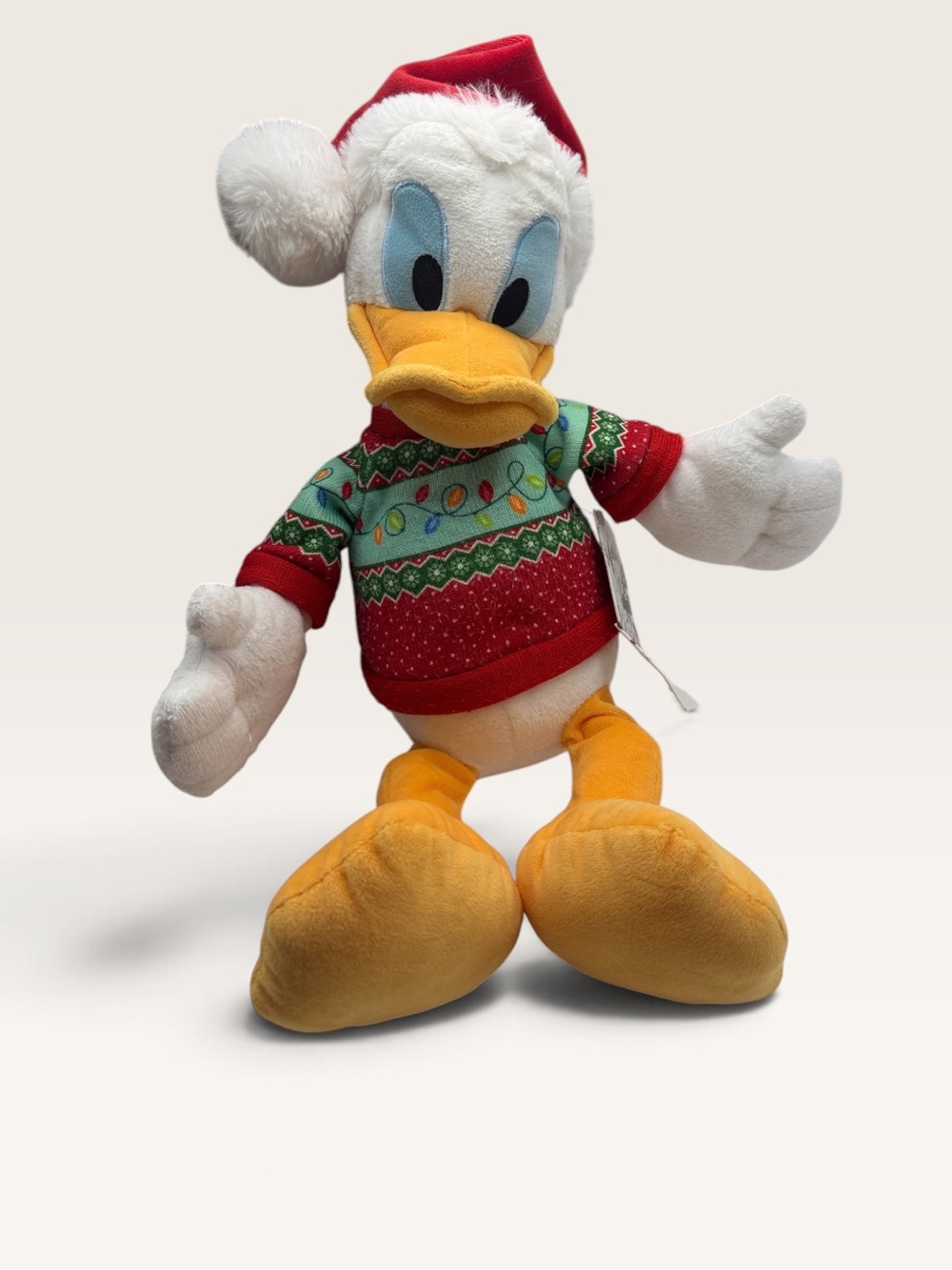 Disney Donald Duck Plush Collectible Red Santa Hat & Green Holiday Sweater 18"